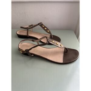 VTG Salvatore Ferragamo Womens 7.5 T Strap Sandals Shoe Leather Thong Flat